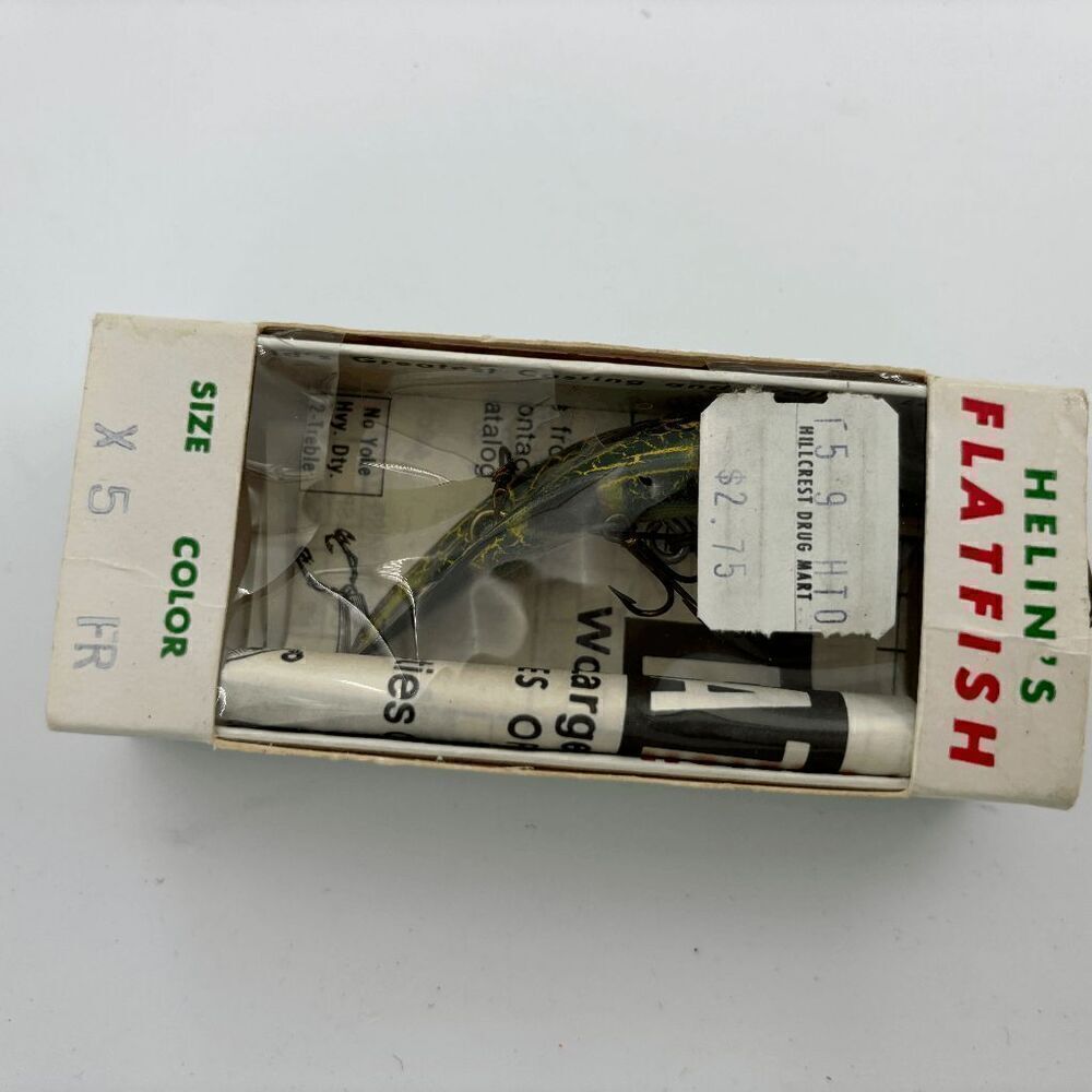 Vintage HELIN Tackle Co. Flatfish X5 FR Fishing Lure Original Box and Paperwork